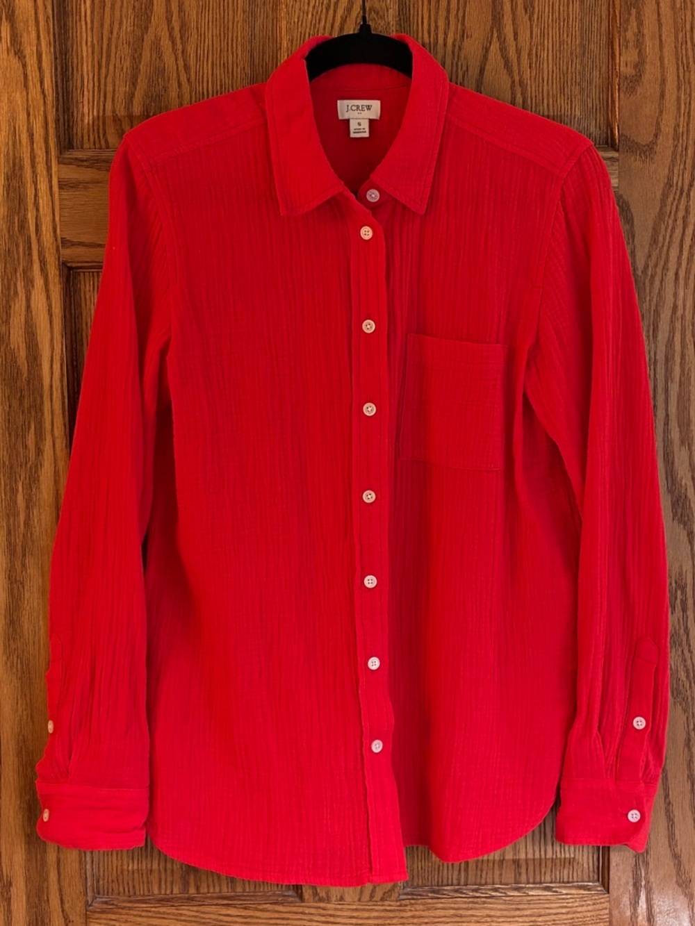 J. Crew Poppy Red Gauze Button-Up Shirt - Small